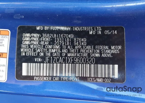 2015 Subaru Brz Series.blue из США, поврежденный, VIN JF1ZCAC1XF9600320